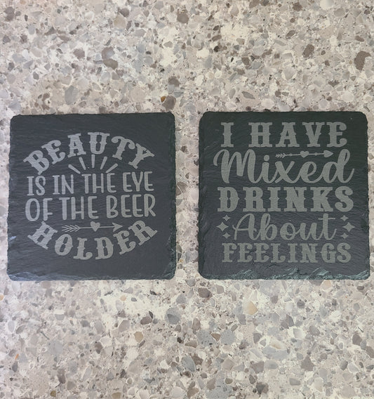 Funny alcohol sayings slate costers